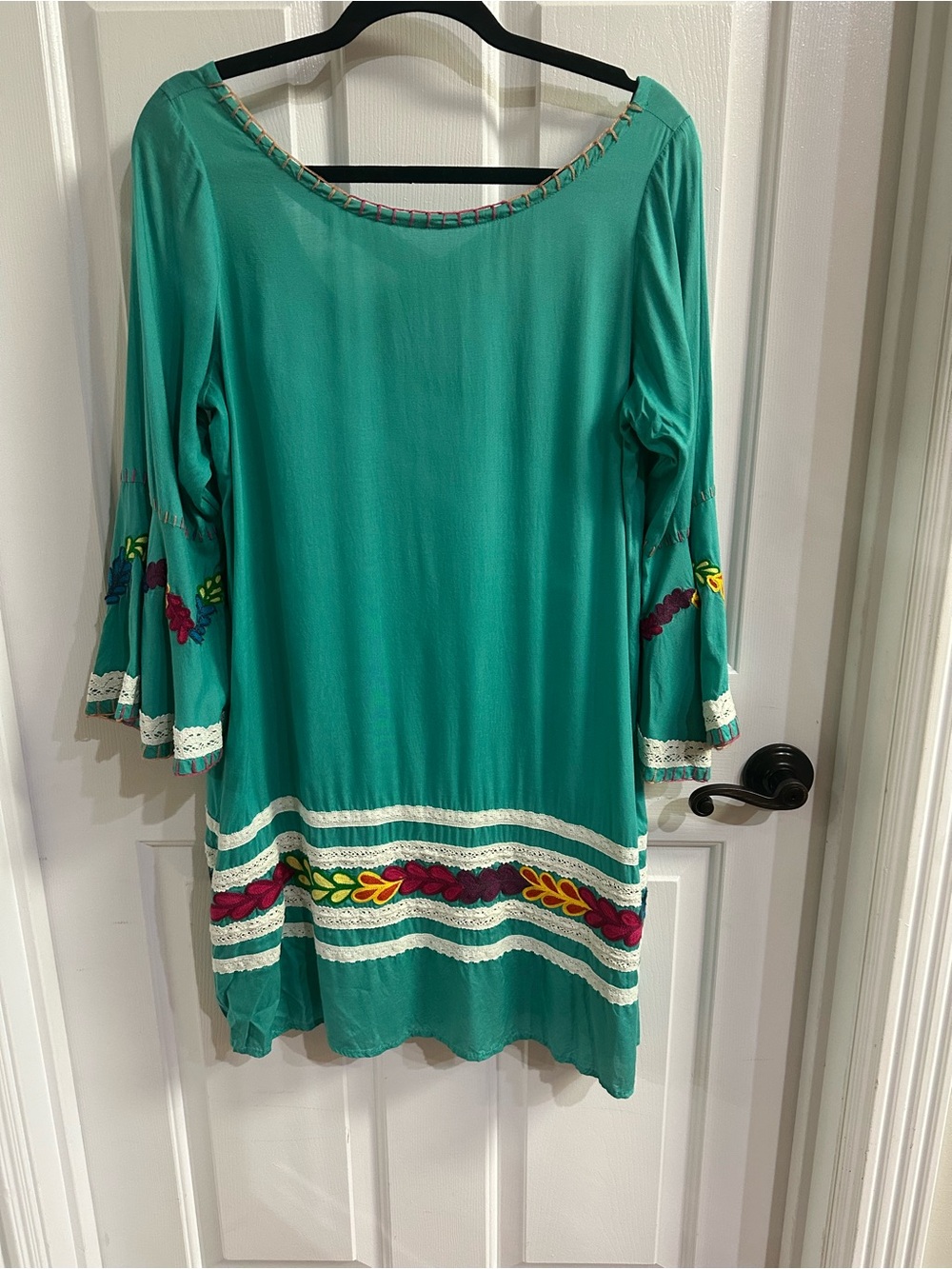 Judith March Teal Embroidered Boho Tunic Dress